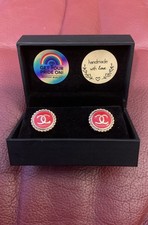 Vintage CHANEL Button Earrings - Berry Red &Gold Tone CC Logo