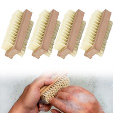 4X Double Sided Wooden Nail Scrubbing Brushes Heavy Duty Nail Brushes