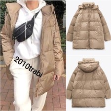 ZARA CAMEL FEATHER DOWN HOODED PUFFER JACKET WITH WATER & WIND PROTECTION SIZE M