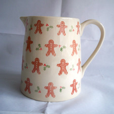 Gisela Graham Gingerbread Man Pattern Ceramic Jug Christmas Pattern H 16cm