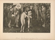 100+yr Old Original 1924 Antique Art Print EXPULSION OF ADAM AND EVE By A Nowell