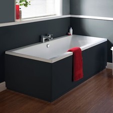 Nuie Modern Straight Bath Front & End Panels Anthracite L-Shaped Shower Bathroom