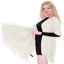 Off White Cream Ivory Solid Colour Design Shawl Scarf Wrap Pashmina CJ Apparel