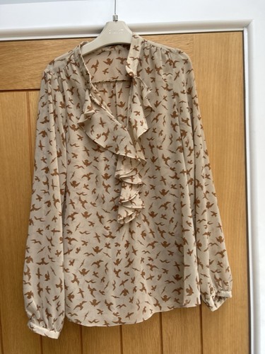 Zara beige bird print ruffle - beige,