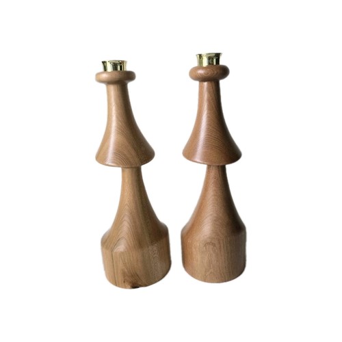 Pair wooden candleholders - of,