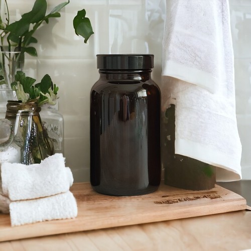 Brown glass wide mouth jars - brown,