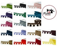 Per Metre Luxury Velvet Feel Pom Pom Fringe Trim Colours 15mm Balls