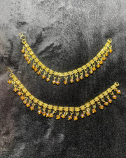 Gold Diamond Studded Orange Gem Anklet Asian Pakistani Indian Womens Anklet
