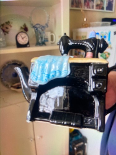 Black sewing machine teapot - sewing,