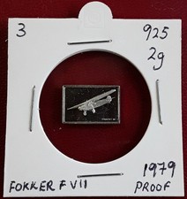 1979 GREAT AIRPLANES STERLING SILVER 925 2g MINIATURE INGOT FOKKER F V11