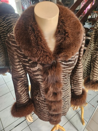 Real leather coat fox fur - fox,