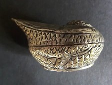 Repoussé betel nut box, sleeping bird w linear hatching Thailand 1969, vintage