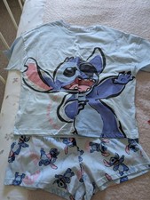 Brand New Ladies Blue S/Sleeved Shorts 'Stitch' Pyjamas. George@Asda. Size 12/14