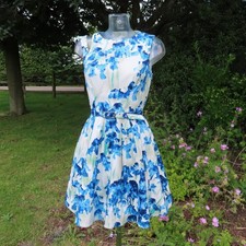 Karen Millen Floral Asymmetric Cut Out Detail Shoulder Belted Dress UK 12 EU 40