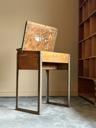 Vintage school desk with metal - desk,