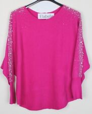 Ladies Lagenlook Batwing Sparkly Pearl Design Sleeve Comfy Ribbed Knit Jumper