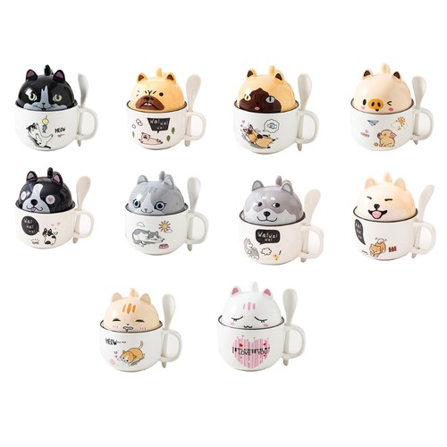 Cartoon tea cups with - cups, lid