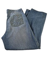 Y2K Attitude Blue Denim Embroidered Wide Leg Jeans W38 L32