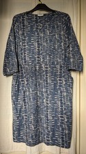 Sz L1 16-18? Adini Grey/ Blue Geo Print Cotton 3/4Slv Midi Dress VGC