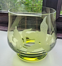 Caithness Green Glass Orchid Etched Vase ~ Signed on Base-284