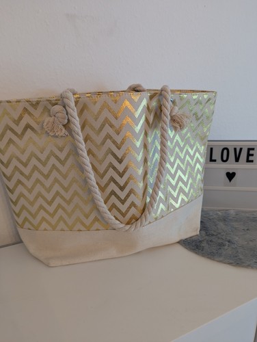 Ladies tote bag - tote, beige/gold