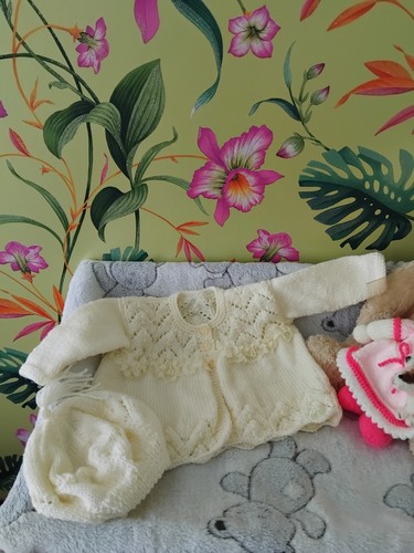 Hand knitted baby - girls, cream