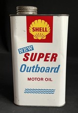 SHELL SUPER OUTBOARD MOTOR OIL CAN TWO STROKE ENGINE VINTAGE MARINE DISPLAY TIN
