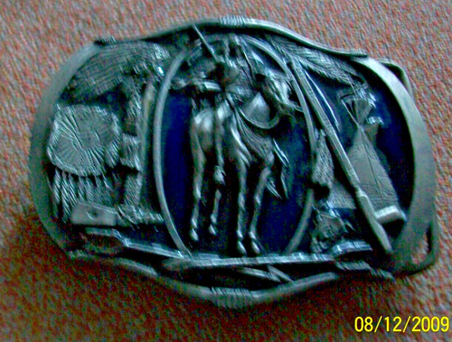 Pewter belt buckle - pewter, indian