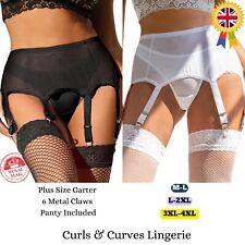 Plus Size Mesh Garter Belt 6 Straps With Panty Vintage Suspender Size 8-22 UK