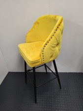 Luxury Upholstered Velvet Bar Stool Metal Legs Pub Button Back Luxury Mustard 