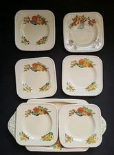 Vintage Art Deco  Staffordshire  Sandwich Plate Set, 6 small plates & 1 large