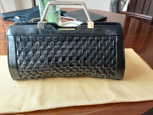 Black calf leather handbag - black,
