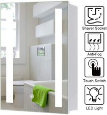LED illuminated Bathroom Mirror Cabinet with Demister Shaver Socket Wall Mounted