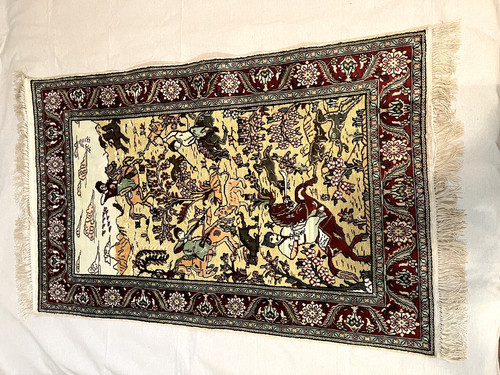 Kashmir silk hunting pictorial - silk,