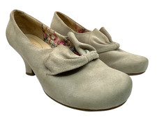 Hotter Donna Court Suede Shoes Cream Heels UK 5 EXF Extra Wide US 7 EU 38