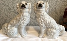 ANTIQUE Staffordshire Pottery Pearlware Spaniel Mantle Wally DOGS c1855 - PAIR