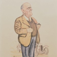 1956 W.O. Bentley Motor Racing Legend Caricature by Sallon Framed 11 x 7.75 in