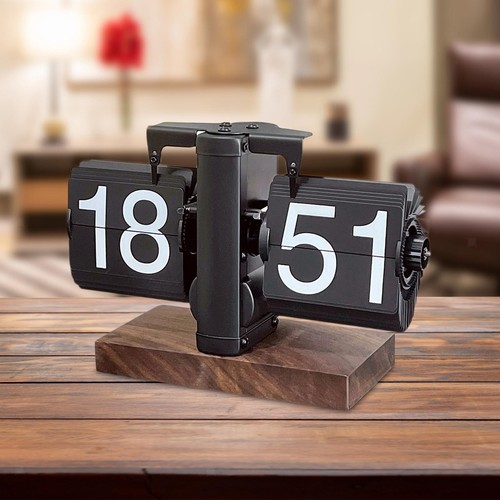 Flip desk clock wood base - desk,