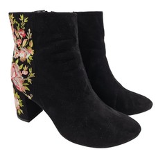 M&S Womens Black Floral Embroidered Suede Ankle Boots Size UK 4 EU 37 US 6