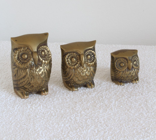 Brass owl family trio - owl, of