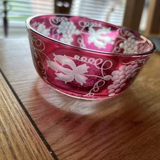 Antique Victorian Cranberry Glass Bowl 19thC beautiful bon bon dish 