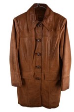 GUESS Brown Leather Coat size M Womens Up Long Coat Overcoat Casual Outdoors