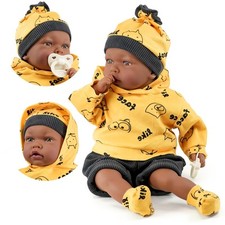 18" Baby Black Doll Boy Yellow Outfit Brown Eyes Soft Body Sound Dummy BiBi Doll