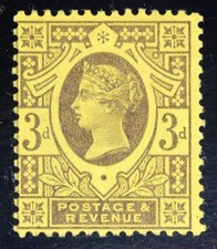 GB SG202 QV 1887 3d Purple/Yellow, Jubilee Issue, Unmounted Mint, Cat £45