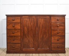 Regency Mahogany Low Linen Press | Flame Panelled Doors & Drawer Banks