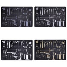 Set of 4 Black Placemats Retro Vintage Sketch Kitchen Tableware Dining Place Mat