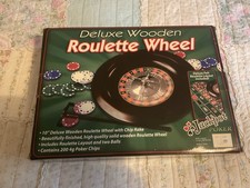 Deluxe Wooden Roulette Wheel With Chip Rake, Cloth, Poker Chips