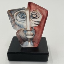 Mats Jonasson Triangle Mask red Glass Paperweight With Stand