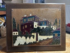 Vintage AETHRA Mid Century Copper Art, Greek Wall Art Picture, Retro Building 