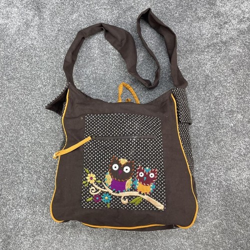 Brown cotton owl shoulder bag - brown,